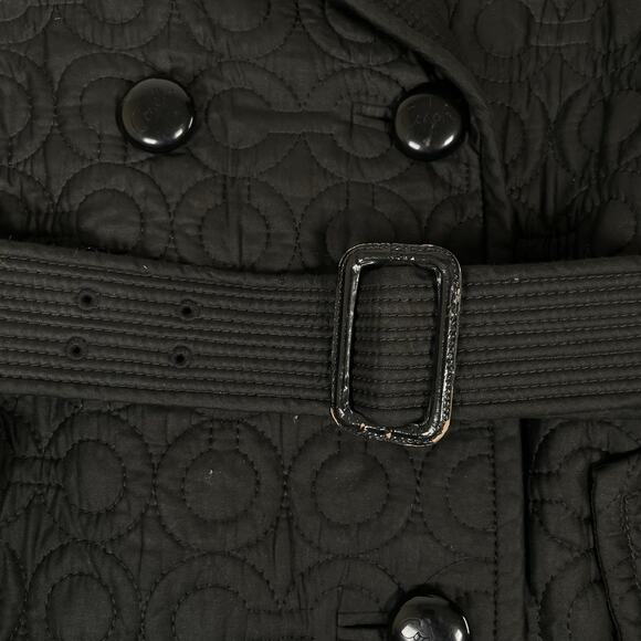 RARE Coach Quilted Pea Trench Coat Logo Black with Belt - Picture 4 of 11